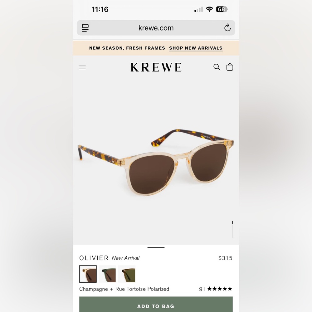 KREWE Champagne Tortoise Sunglasses